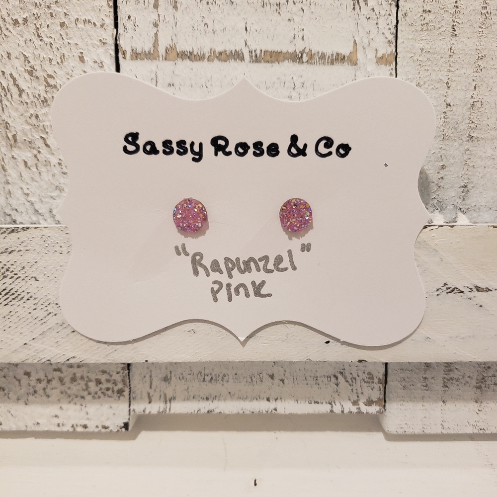 Druzy Stud Earrings "Rapunzel Pink"